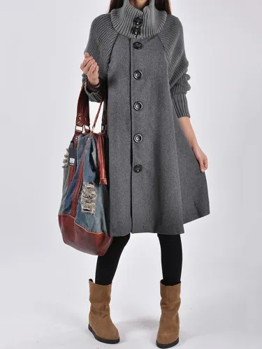Red Plain Long Sleeve Turtle Neck Coats Jacket