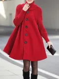 Red Plain Long Sleeve Turtle Neck Coats Jacket