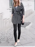 Gray Casual Knitted Solid Shift Outerwear