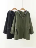 Casual Women Pockets Hooded Trench Appliqued Long Sleeve Hoodie Coat