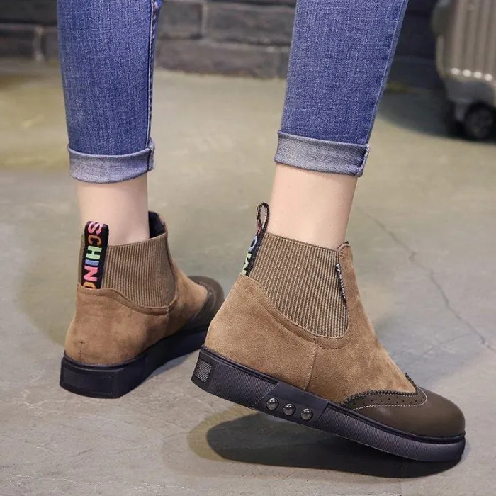 Women Artificial Leather Elastic Band Boots Vintage Suede Booties