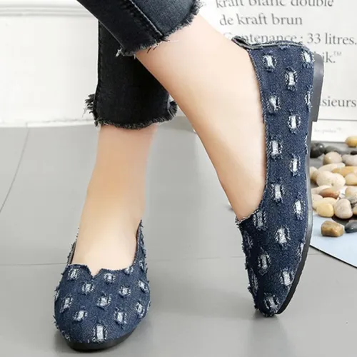 Ripped Denim Casual Slip On Loafers