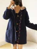 Solid Cotton Vintage Hoodie Long Sleeve Coat