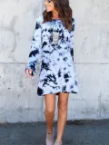 Back Hollow-up Printed Vintage Round Neck Long Sleeve Causal  Dresses