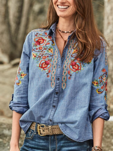 Printed Buttoned Casual Shirt Collar Shirts & Tops