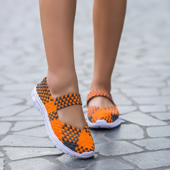 Multicolor Blocks Hand-knitted Shoes Elastic Band Daily Flat Heel Loafers