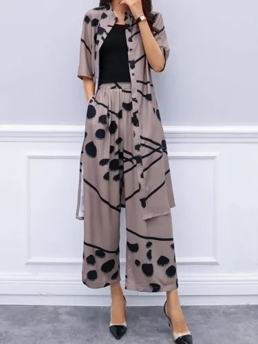 Casual Plus Size Cardigan Wide Leg Pants Fashion Two-piece