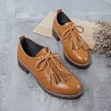 Women PU Loafers Casual Comfort Tassel Slip On Shoes