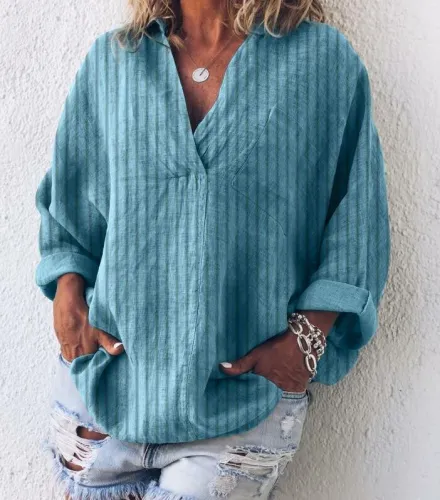 Plus Size Casual V Neck Long Sleeve Tops