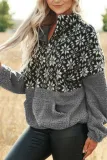Christmas Snowflake Pullover Bend Collar Zipper Print Teddy Outerwear