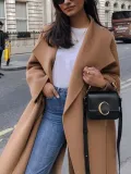 Camel Long Sleeve Plain V Neck Outerwear