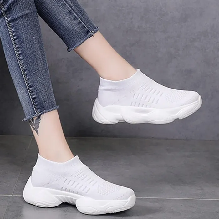 Women Mesh Fabric Sneakers Casual Comfort Socks Slip On Shoes
