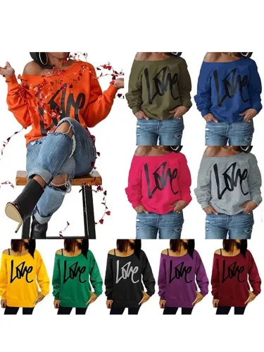 Womens Round Neck LOVE Printed Hoodie