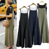 Pockets Linen Casual Loose Solid Plus Size Jumpsuits