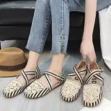 Women Preppy Canvas Fisherman Shoes Buckle Hollow Out Flats