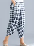 Plus Size Women Plaid Casual Pants