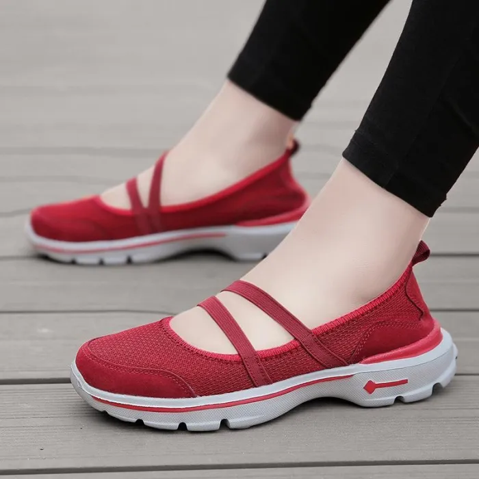 Breathable Mesh Fabric Sneakers Elastic Band Flat Heel Hiking Shoes