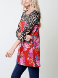 Leopard-Print Cotton-Blend Floral Long Sleeve T-Shirts