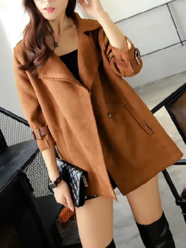 Vintage Buckle Sleeve Holiday 3/4 Sleeve Paneled Wool Blend Coat