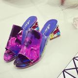 PU Daily Colorful Crystal Mid Heel Transparent Jelly Casual Slippers