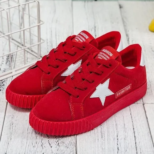 Women Comfortable Suede Casual Flat Lace-Up Sneakers