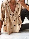 Khaki Casual Cotton-Blend Short Sleeve Shirts & Tops