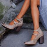 Women Casual Vintage Chunky Heel Buckle Sandals