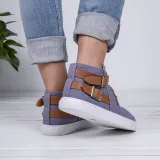 Plus Size Canvas Ankle Boots Flat Heel Buckle Booties with Zipper