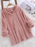 Women Winter a Long Hooded Sweatshirt Mohair Solid Color