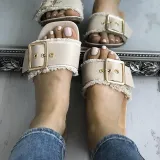 Women PU Slippers Casual Trendy Belted Buckle Shoes