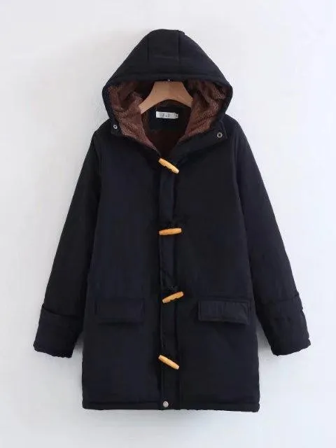 Horn Button Long Sleeve Cotton Quilted Coat