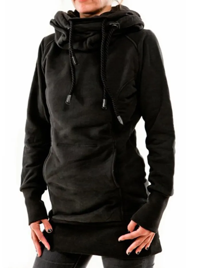 Women Cowl Neck Hoodie Cotton-blend Simple Long Sleeve sweatshirt