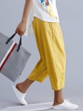 Plus Size Women Solid Cotton Loose Casual Harem Cropped Pants