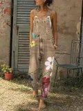 Sleeveless Denim Floral Floral-Print One-Pieces