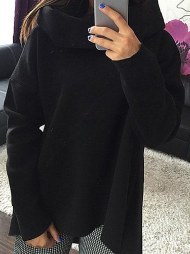 Solid Cotton-blend Casual Cowl Neck Sweatshirt