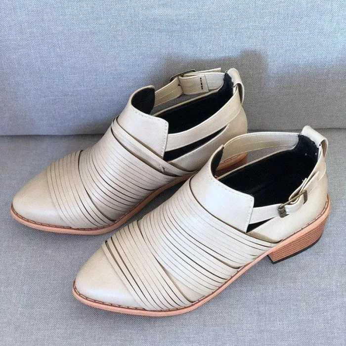 Women PU Booties Casual Comfort Adjustable Buckle Plus Size Shoes