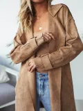 Khaki Elegant Paneled Pu Plain Coat