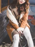 Women Long  Sleeve Casual Faux Leather Beaded Coats