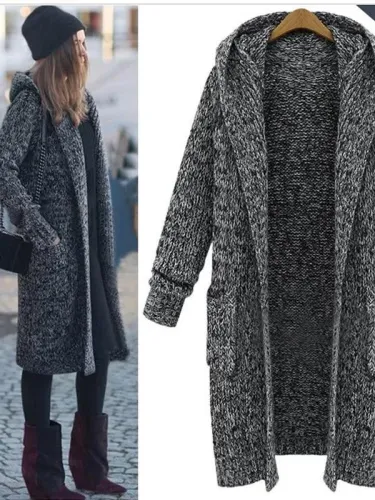 Women Knitted Plain Casual Outerwear