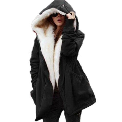 Solid Fur Parka Hooded Winter Coat