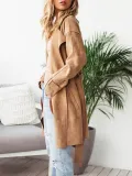 Khaki Elegant Paneled Pu Plain Coat