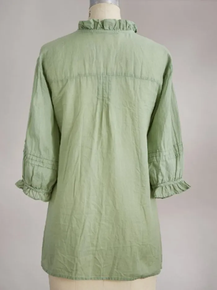 Green Half Sleeve Cotton-Blend Shirts & Tops