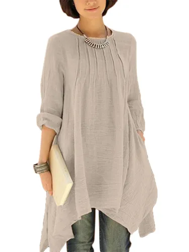 Asymmetric Long Sleeve Blouses&Shirt