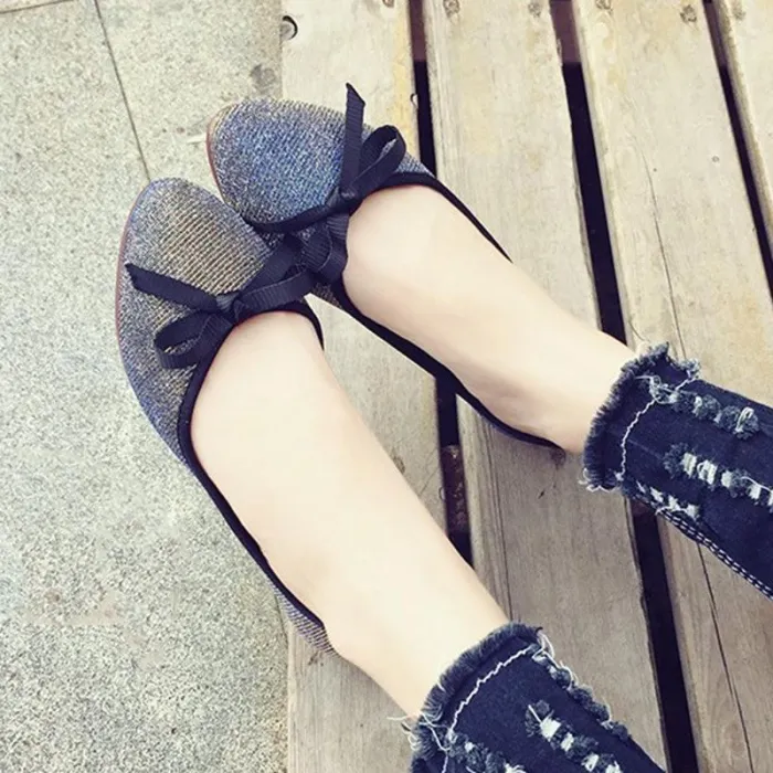 Women Bowknot  Sparkling Glitter Flats Casual Comfort Slip On Shoes