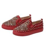 Red PU Spring/Fall Rhinestone Loafers