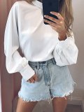 Chiffon Turtle Neck Solid Casual Blouses & Shirt