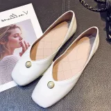 Yellow Flat Heel Imitation Pearl Casual All Season PU Flat