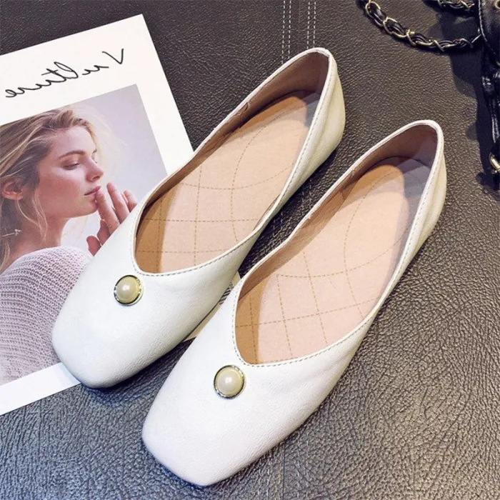Yellow Flat Heel Imitation Pearl Casual All Season PU Flat
