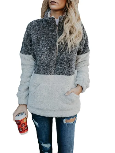 Turtle Neck Pockets Cotton Casual Sweatshirt