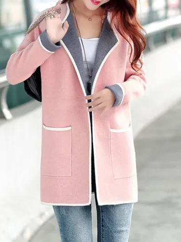 Shawl Collar Long Sleeve Pockets Plus Size Coat